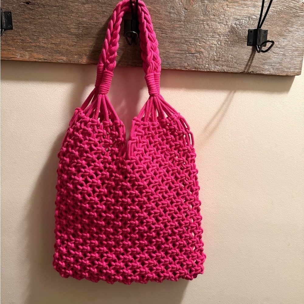 JCrew Multi Purpose Large Macrame Tote Hot Pink NWOT - Picture 1 of 7